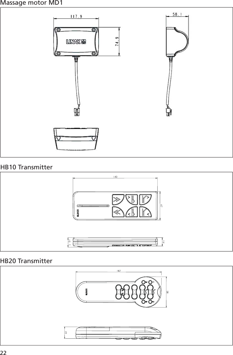 HB20 TransmitterHB10 Transmitter22Massage motor MD1motor MD1