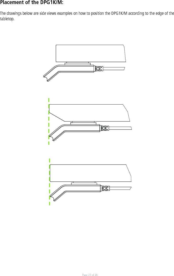 Page 27 of 28Placement of the DPG1K/M:The drawings below are side views examples on how to position the DPG1K/M according to the edge of the tabletop. Drawing No.: DRW0001Drawing No.: DRW0001