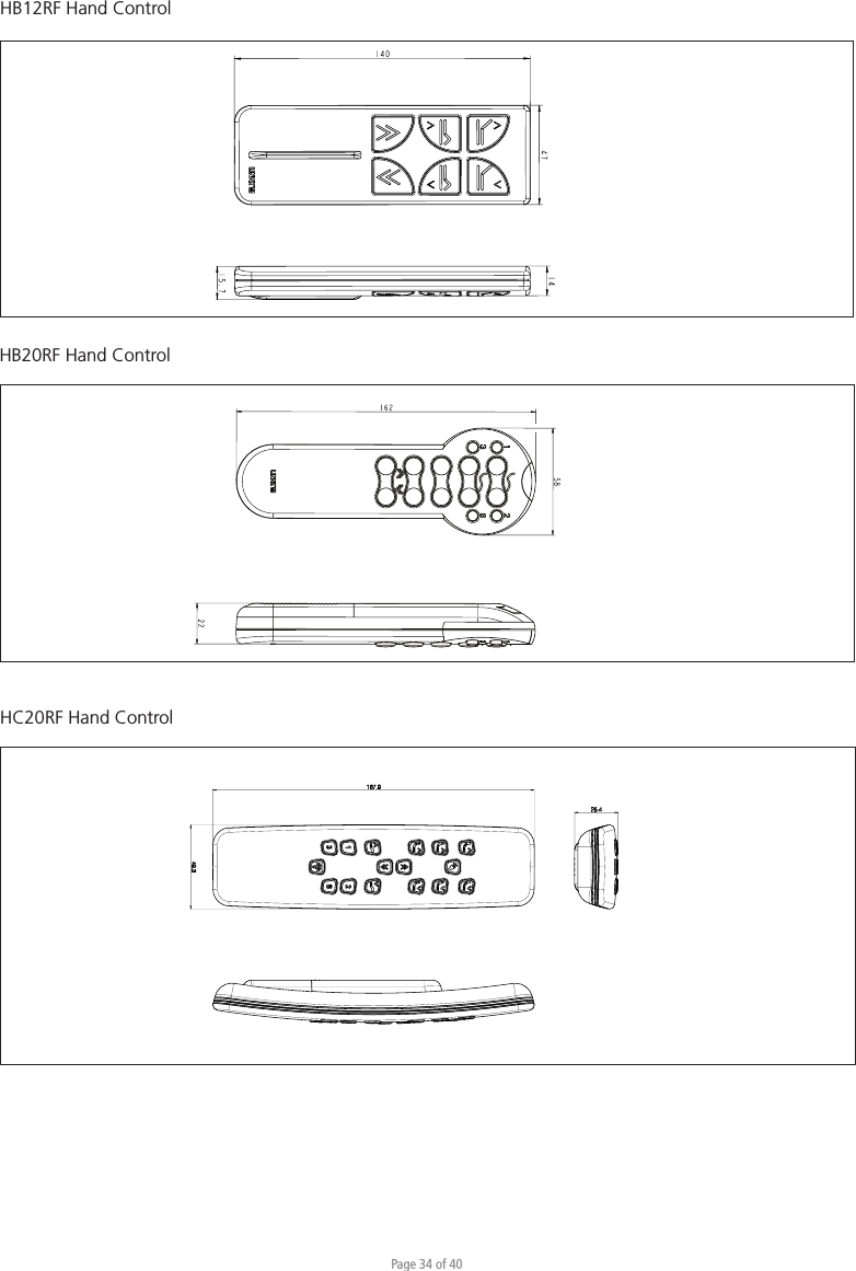 Page 34 of 40HB20RF Hand ControlHB12RF Hand ControlHC20RF Hand Control