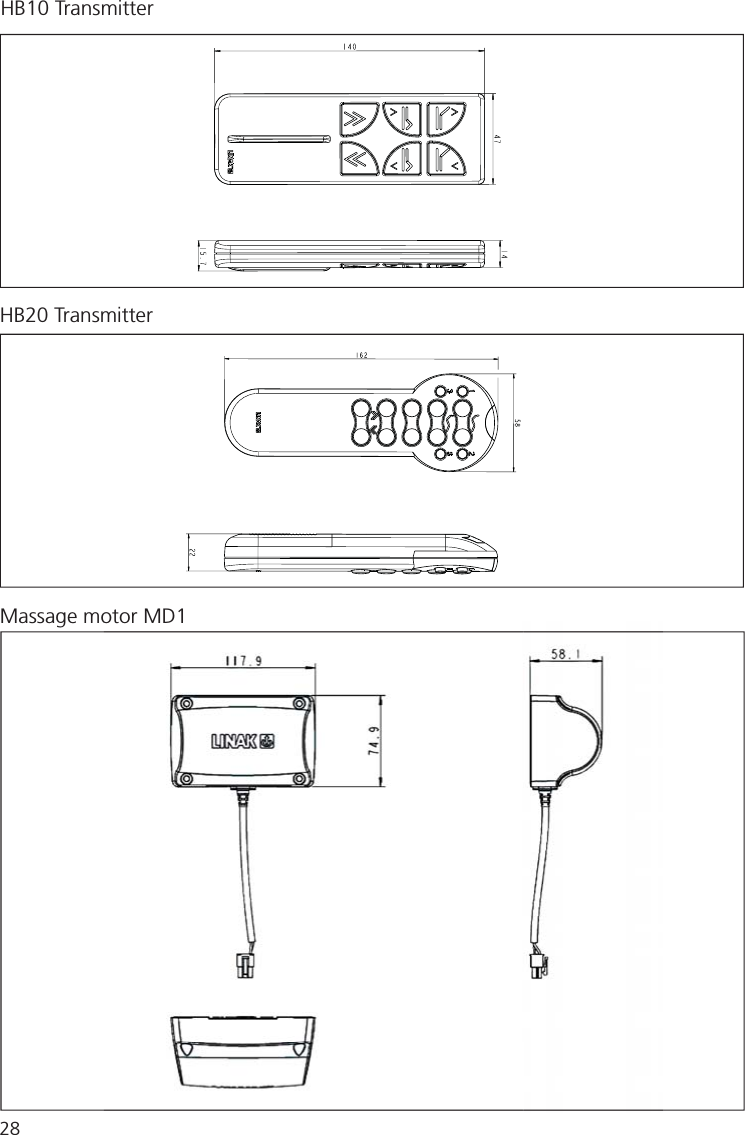 28HB20 TransmitterHB10 TransmitterMassage motor MD1otor MD1