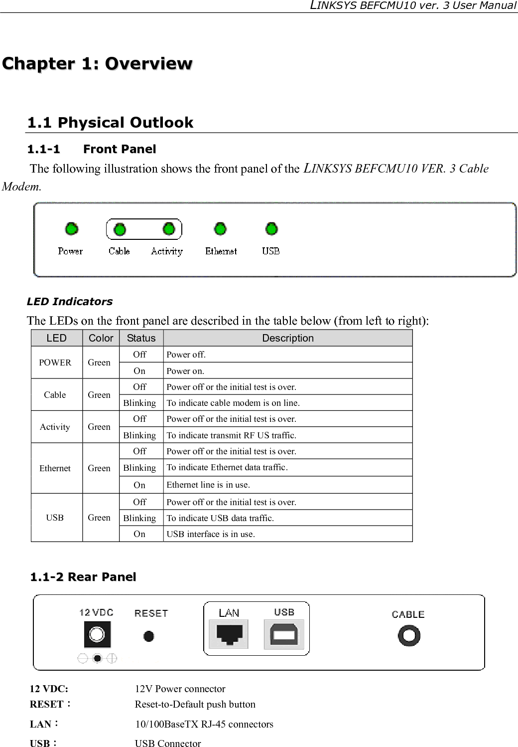 LINKSYS BEFCMU10 ver. 3 User Manual   CABLE︰ F-Connector 