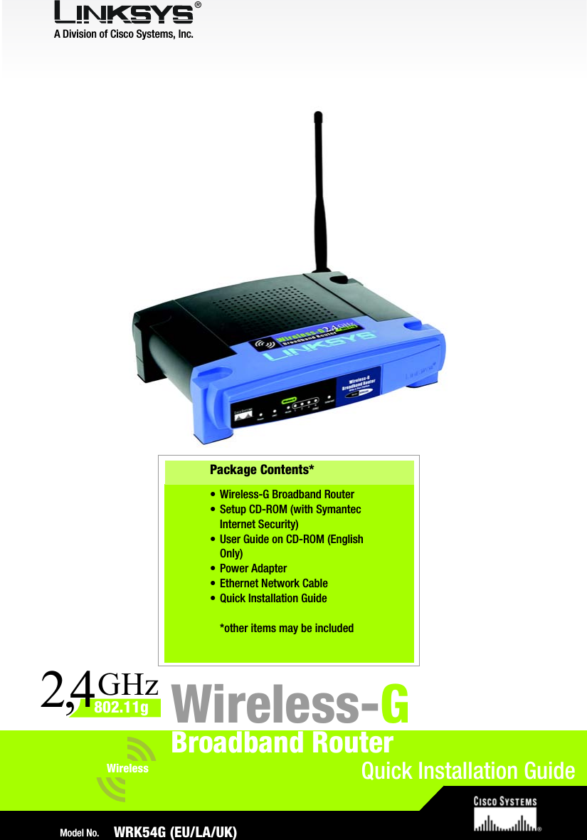 Page 1 of LINKSYS WRK54GV3 Wireless-G Broadband Router with 4-Port Switch User Manual Manual 1
