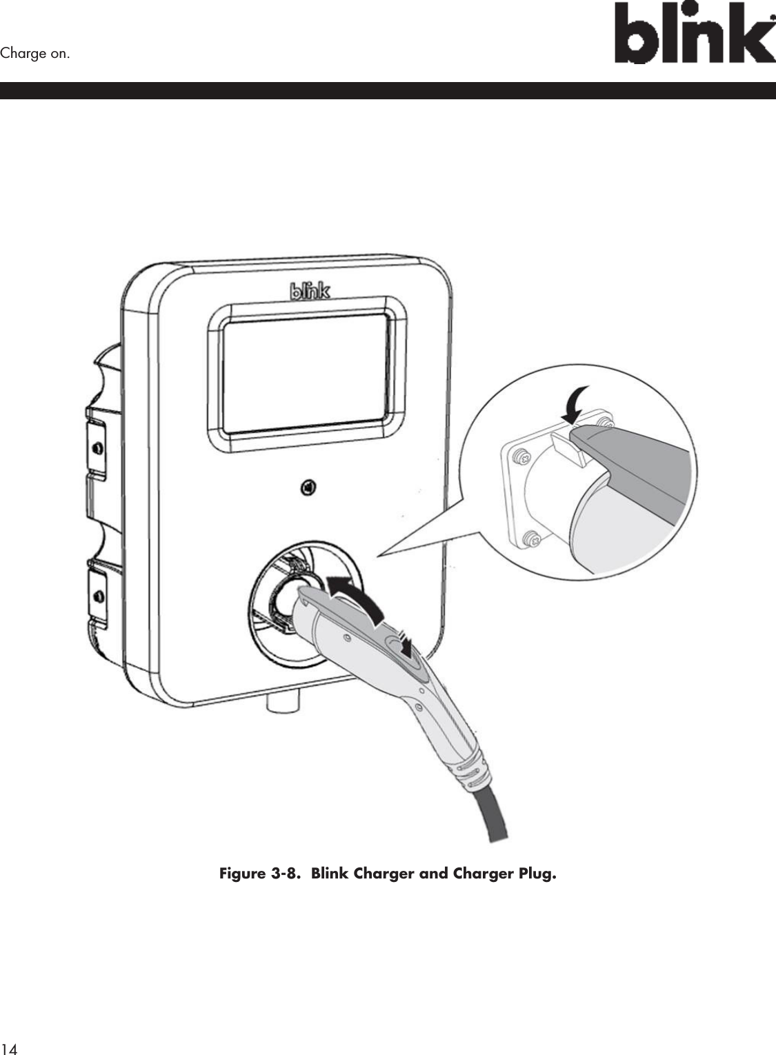 14  Charge on.Figure 3-8.  Blink Charger and Charger Plug.