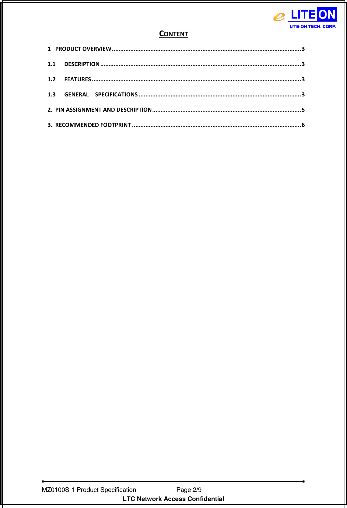 Page 2 of LITE ON TECHNOLOGY MZ0100S-1 Zigbee Module User Manual MZ0100S 1