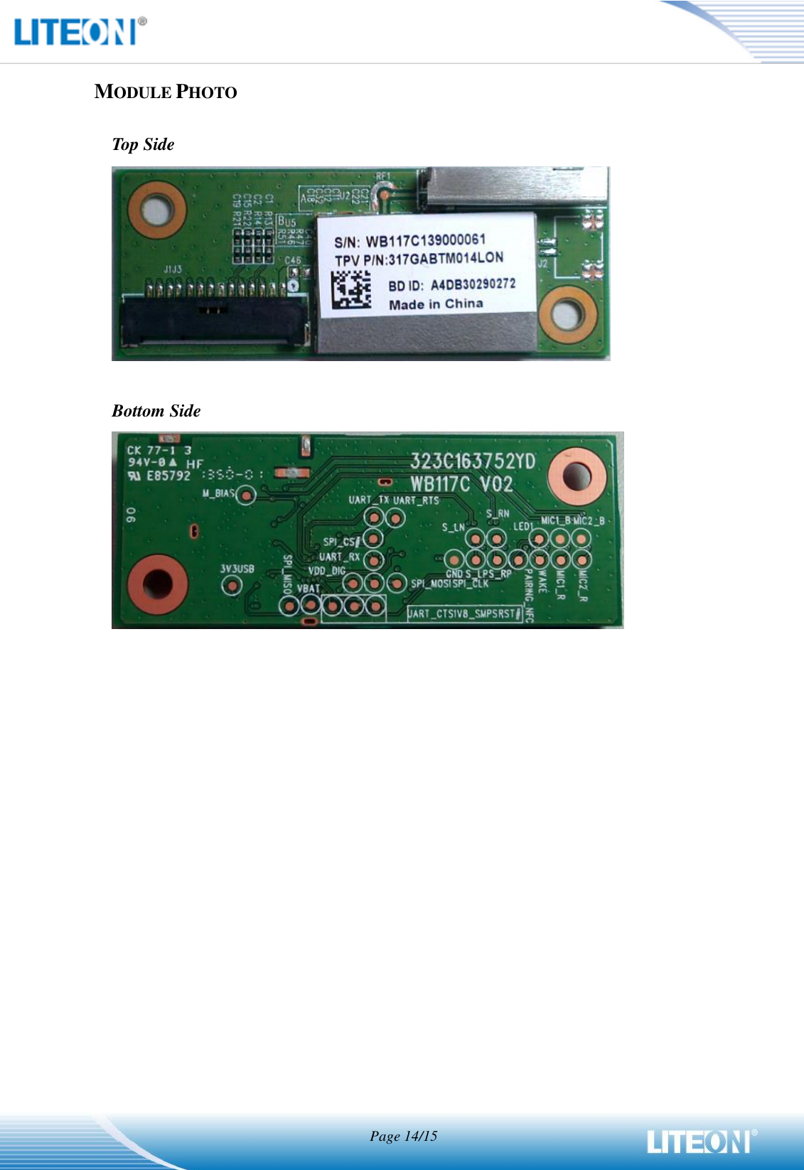                                   Page 14/15   MODULE PHOTO  Top Side   Bottom Side 