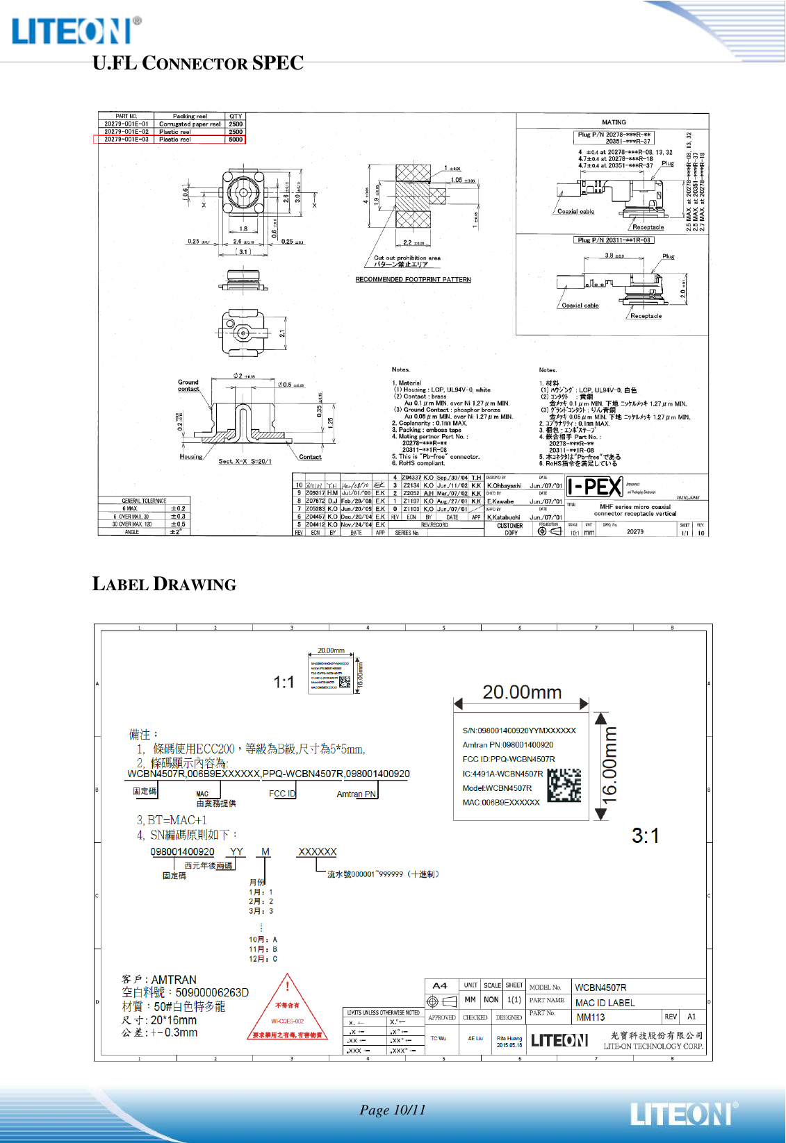  Page 10/11  U.FL CONNECTOR SPEC    LABEL DRAWING    