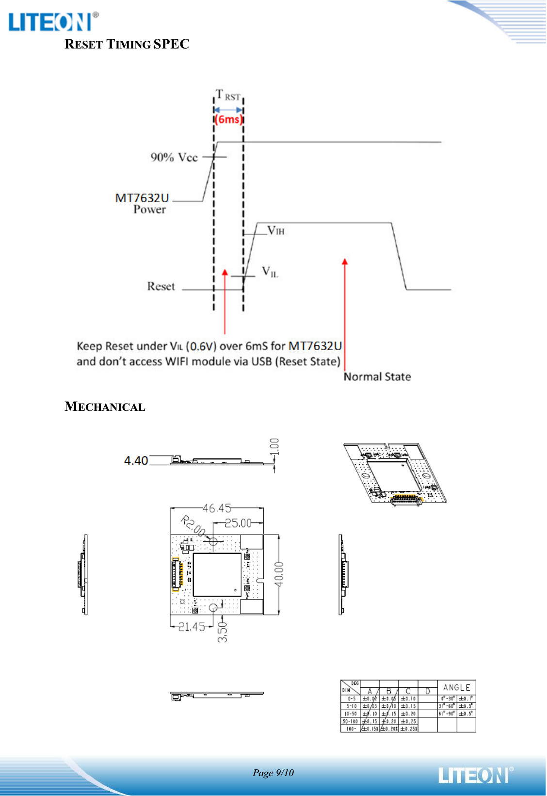 Page 9/10RESET TIMING SPEC MECHANICAL