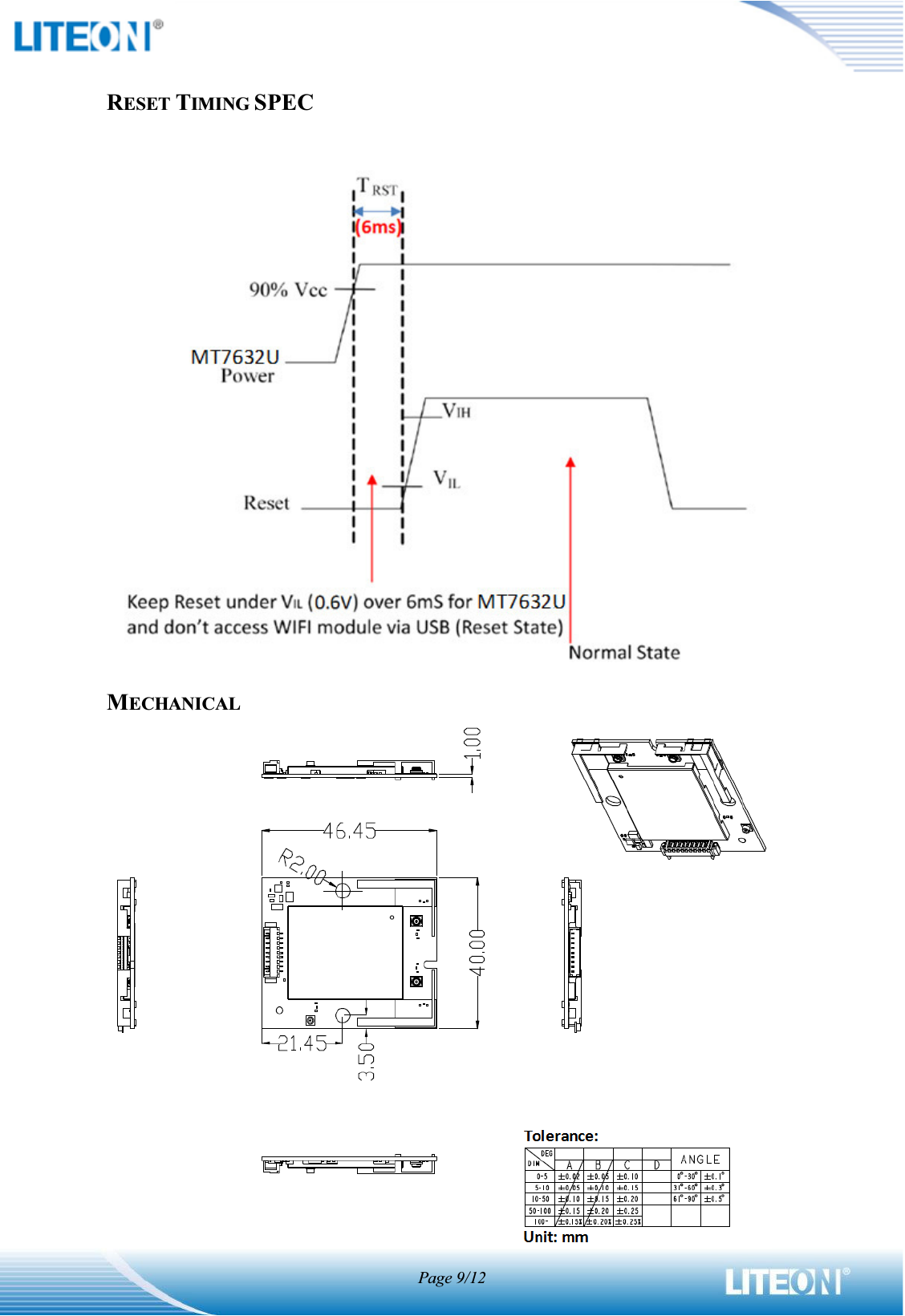 Page 9/12RESET TIMING SPEC MECHANICAL