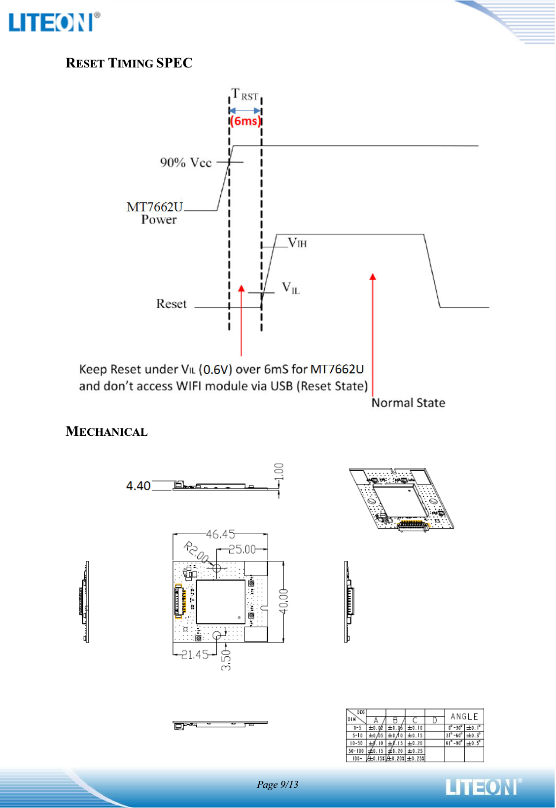 Page 9/13RESET TIMING SPEC MECHANICAL