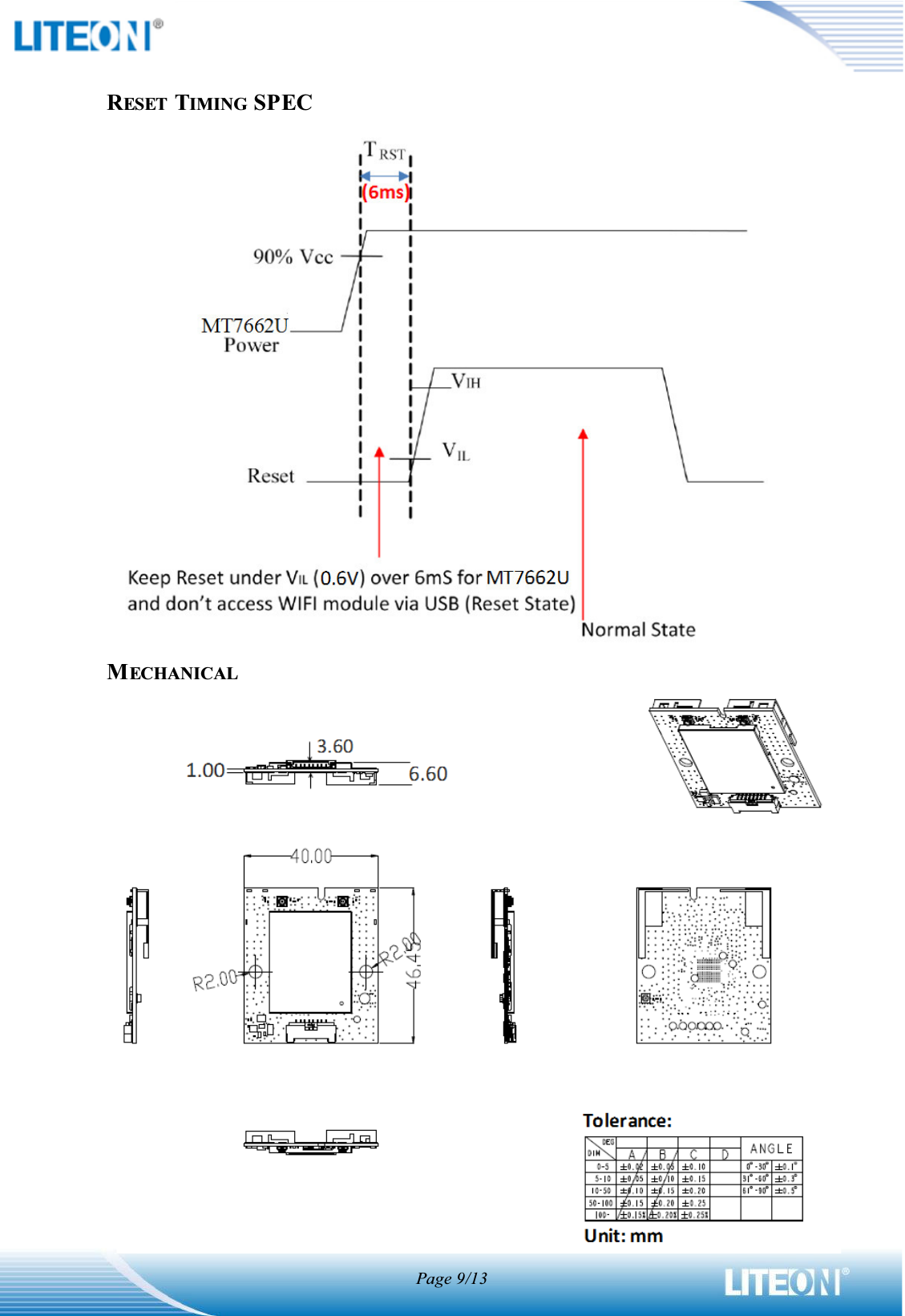 Page 9/13RESET  TIMING SPEC MECHANICAL