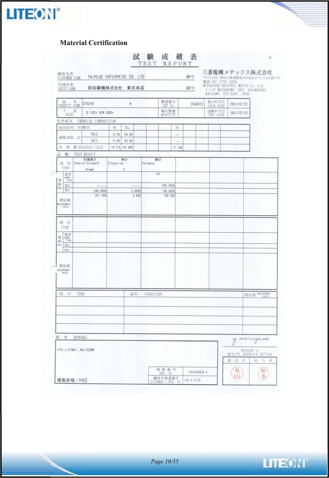 Materiaal Certificaation Page 10/35 