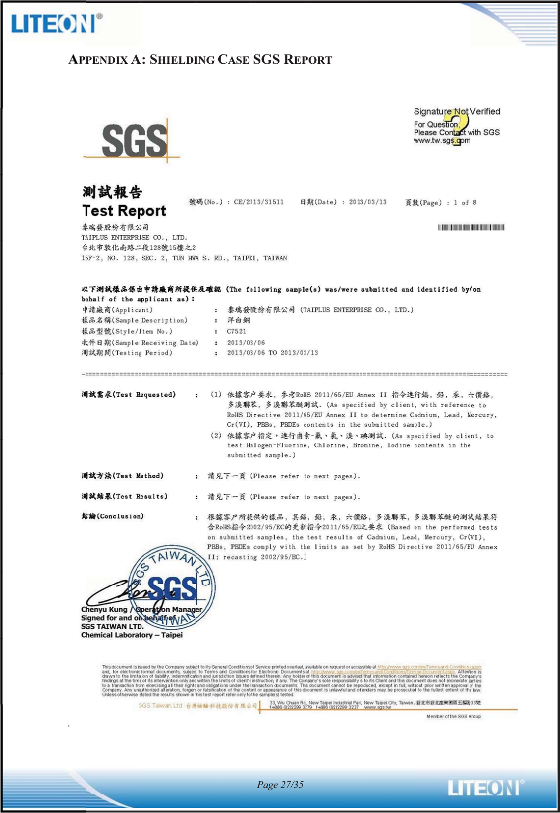 APPPENDIXAA: SHIELDIING CASE SGS REPPage 27/35PORT  