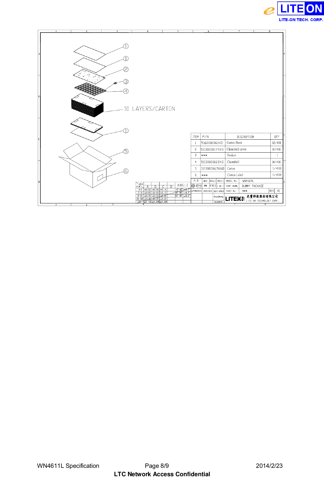  WN4611L Specification               Page 8/9                              2014/2/23 LTC Network Access Confidential    