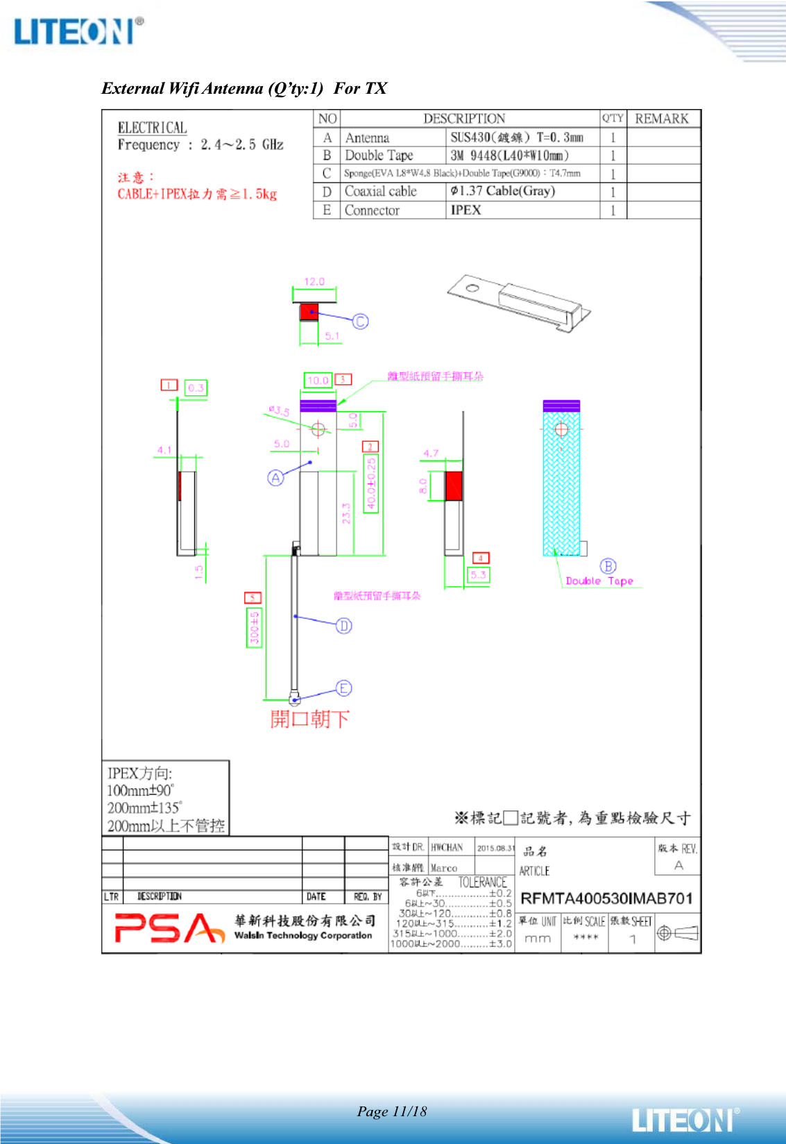 Page 11/18External Wifi Antenna (Q’ty:1)  For TX