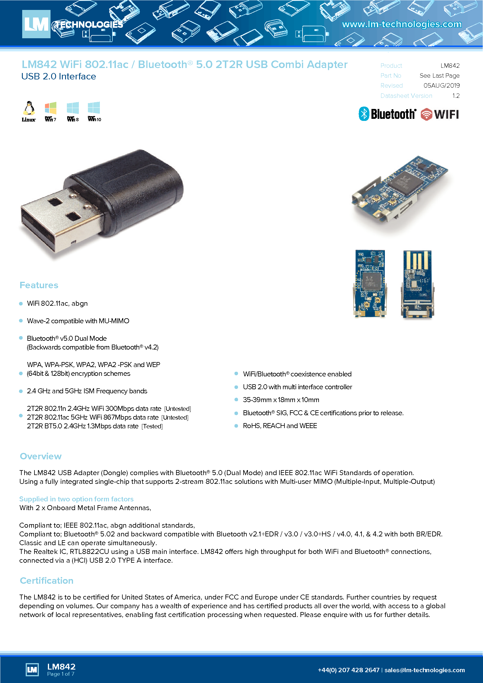 LM Technologies LM842 LM842 WiFi and Bluetooth 5.0 Dual Mode