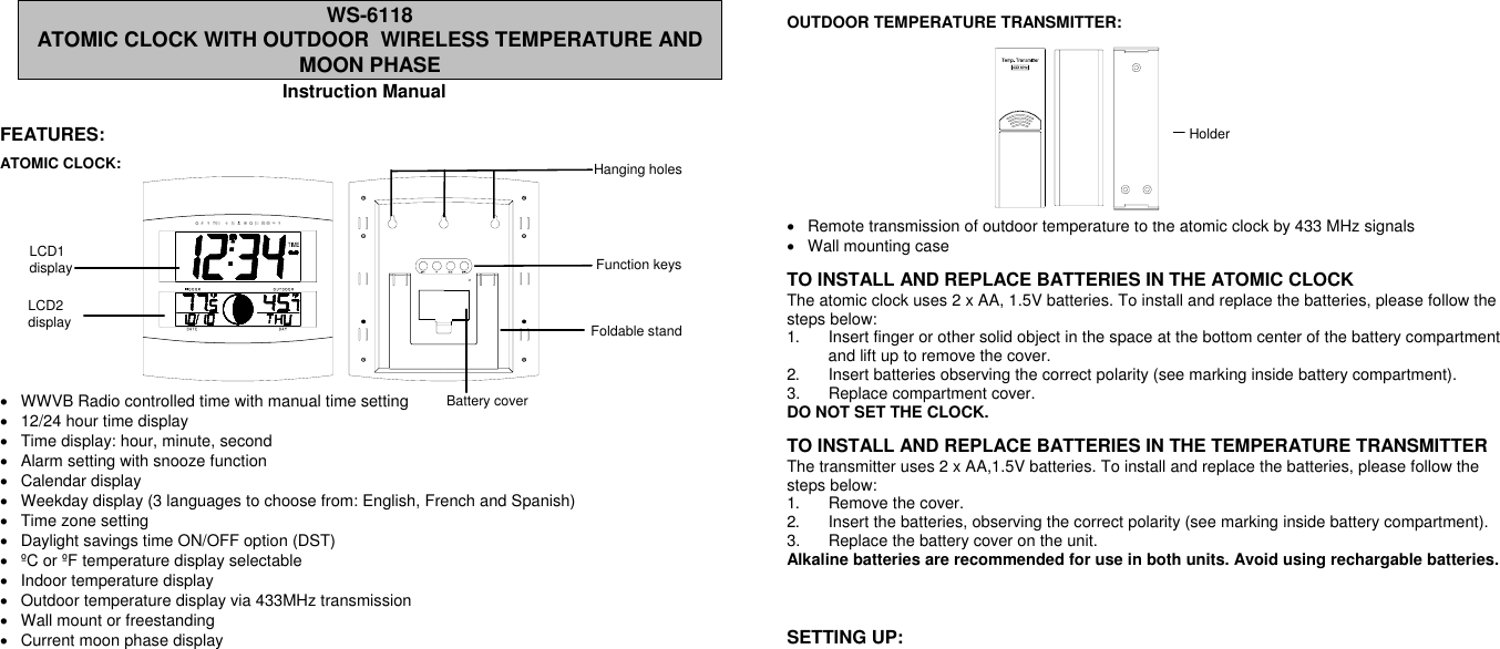Page 1 of 10 - La-Crosse-Technology La-Crosse-Technology-Ws-6118-Users-Manual WS-6118