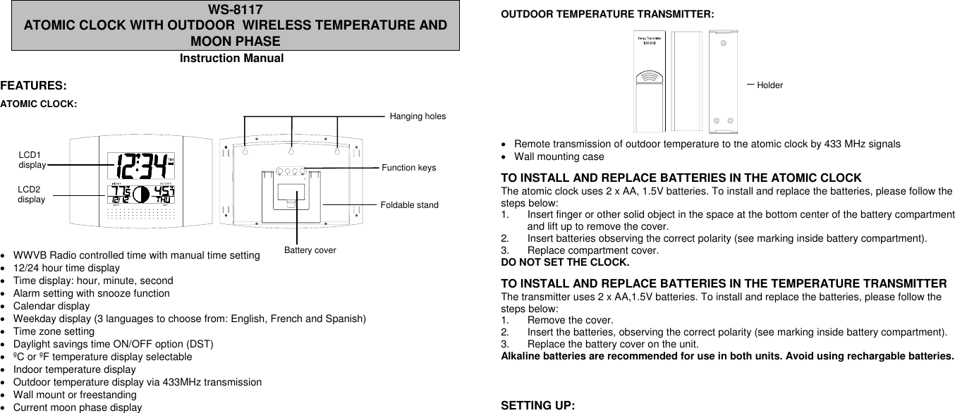 Page 1 of 10 - La-Crosse-Technology La-Crosse-Technology-Ws-8117-Users-Manual WS-8117