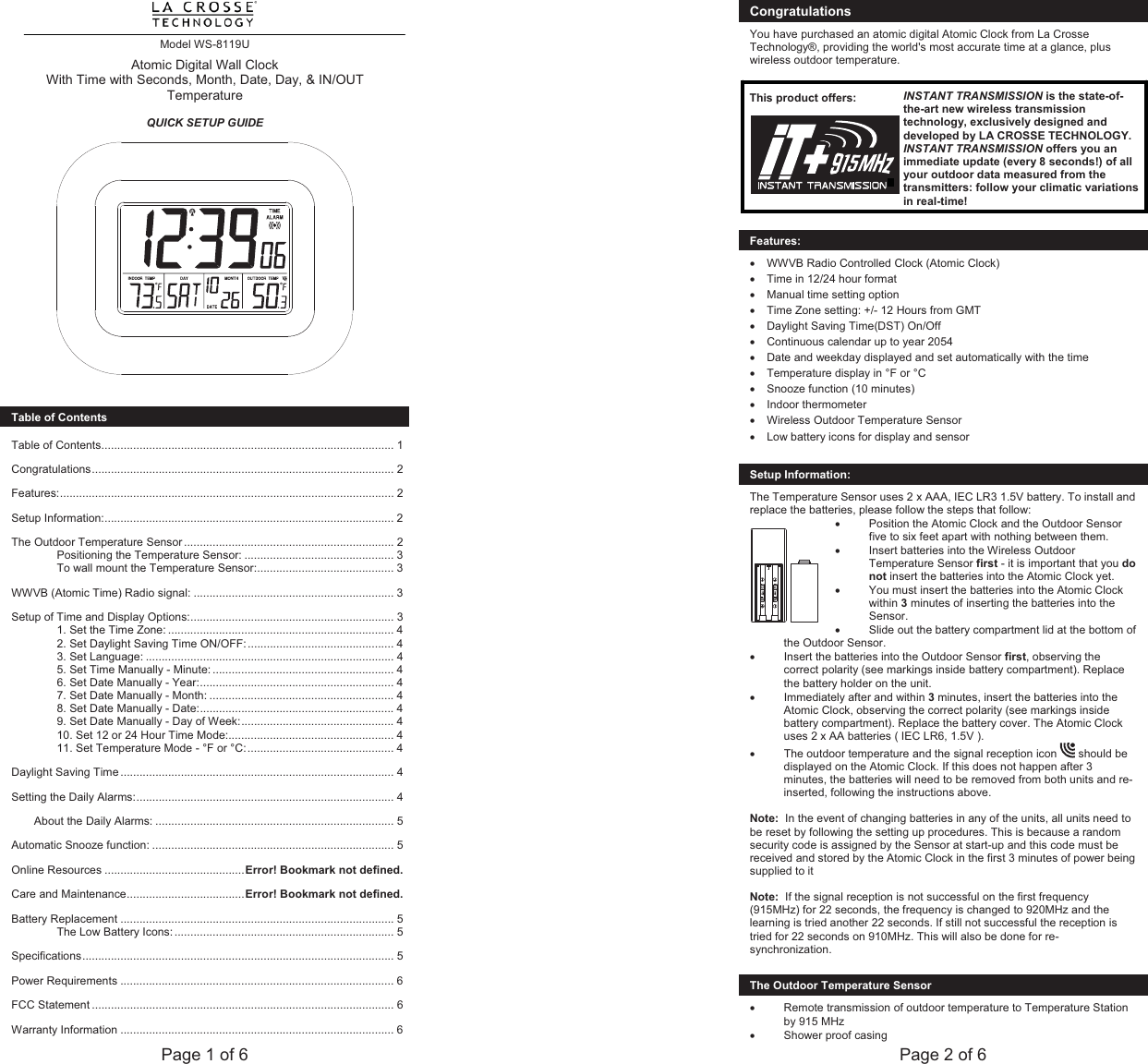 Page 1 of 3 - La-Crosse-Technology La-Crosse-Technology-Ws-8119U-Users-Manual-  La-crosse-technology-ws-8119u-users-manual