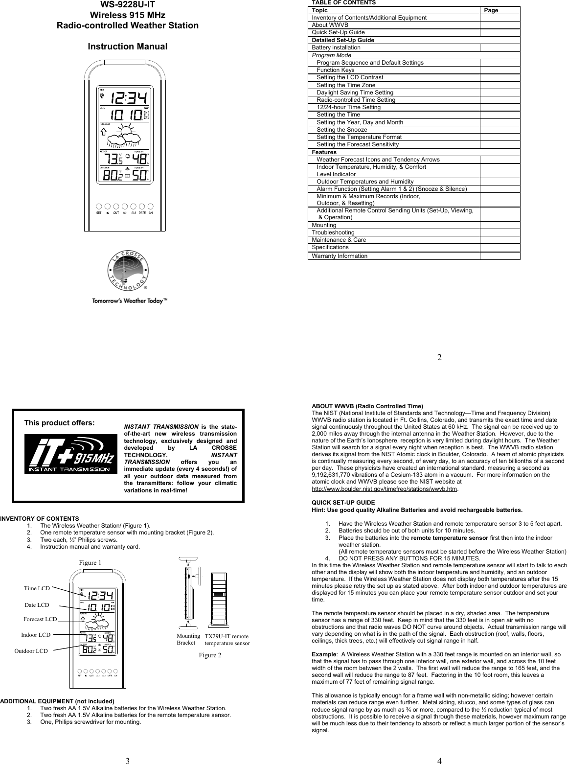 La Crosse Technology Ws 9228U It Users Manual