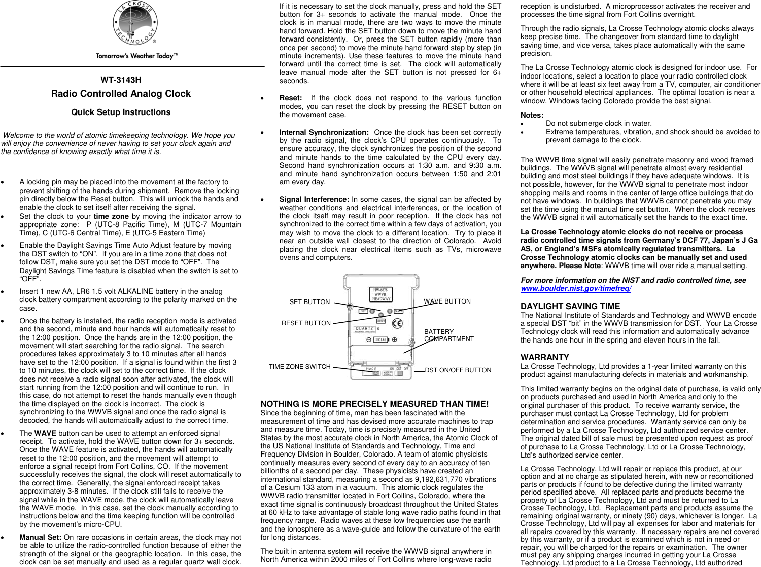 La Crosse Technology Wt 3143H Users Manual
