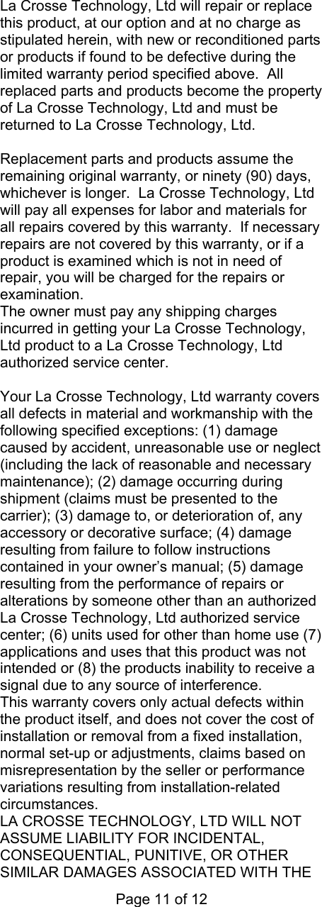Page 11 of 12 - La-Crosse-Technology La-Crosse-Technology-Wt-8005U-Users-Manual-  La-crosse-technology-wt-8005u-users-manual