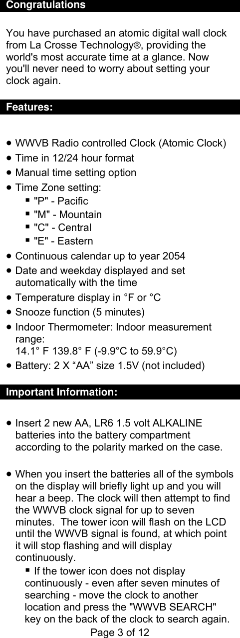 Page 3 of 12 - La-Crosse-Technology La-Crosse-Technology-Wt-8005U-Users-Manual-  La-crosse-technology-wt-8005u-users-manual
