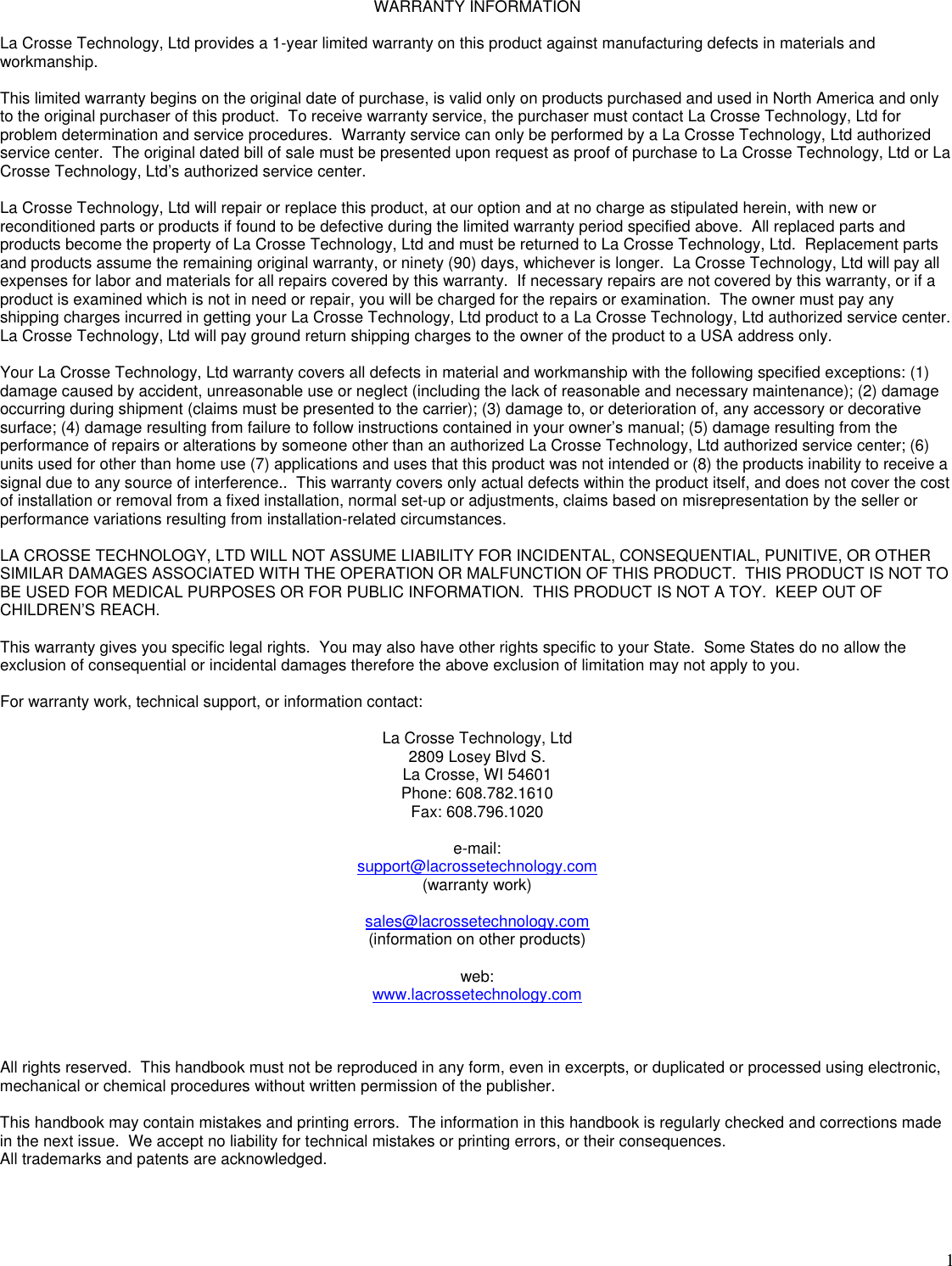 Page 3 of 3 - La-Crosse-Technology La-Crosse-Technology-Wt-9300-Users-Manual- WT9300man3L  La-crosse-technology-wt-9300-users-manual