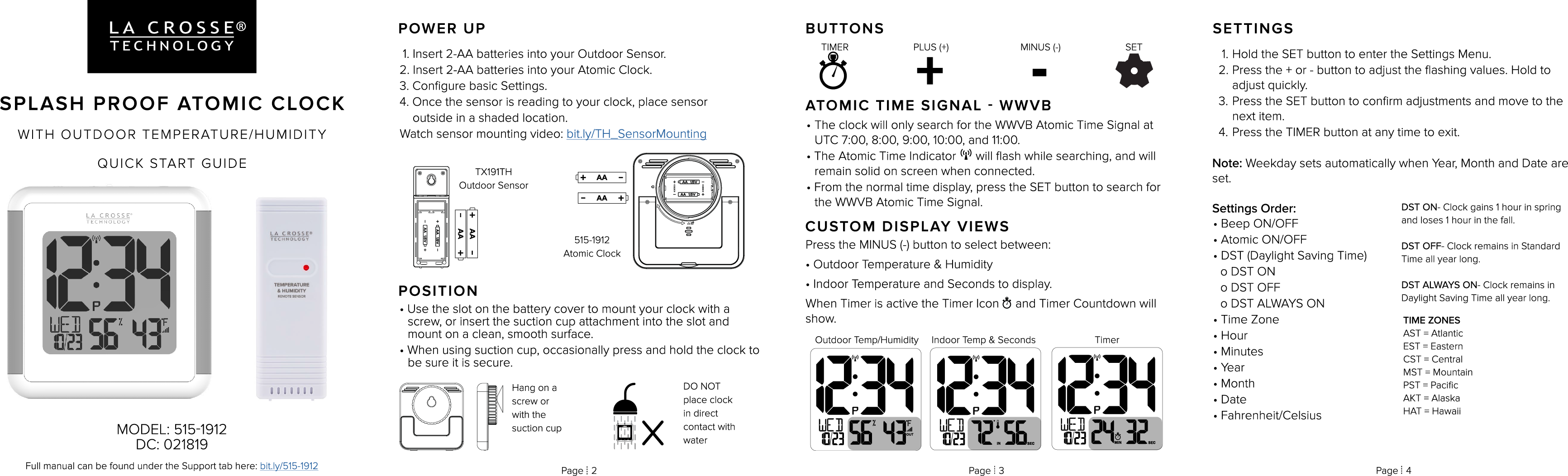 La Crosse Technology TX191TH OUTDOOR SENSOR User Manual