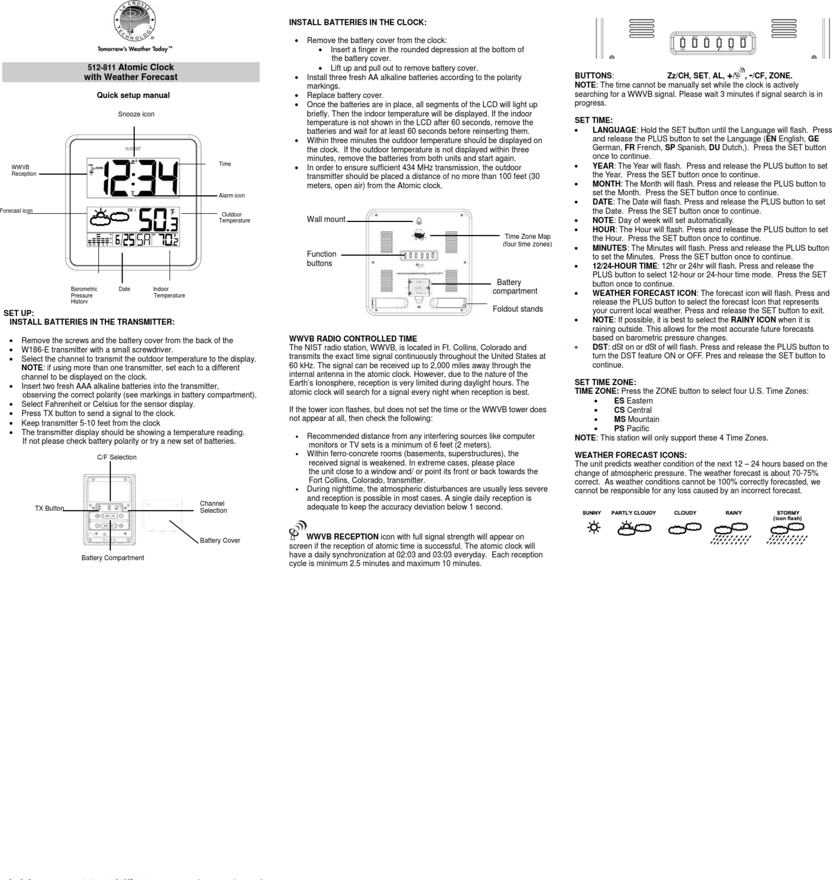 Page 1 of 2 - La-Crosse La-Crosse-512-811-Quick-Setup-Manual-1002997 User Manual