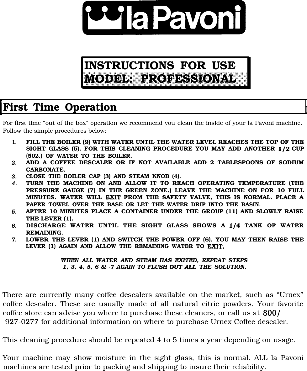 Page 1 of 8 - La-Pavoni La-Pavoni-Pc-16-Users-Manual- Pavoni Professional Manual  La-pavoni-pc-16-users-manual