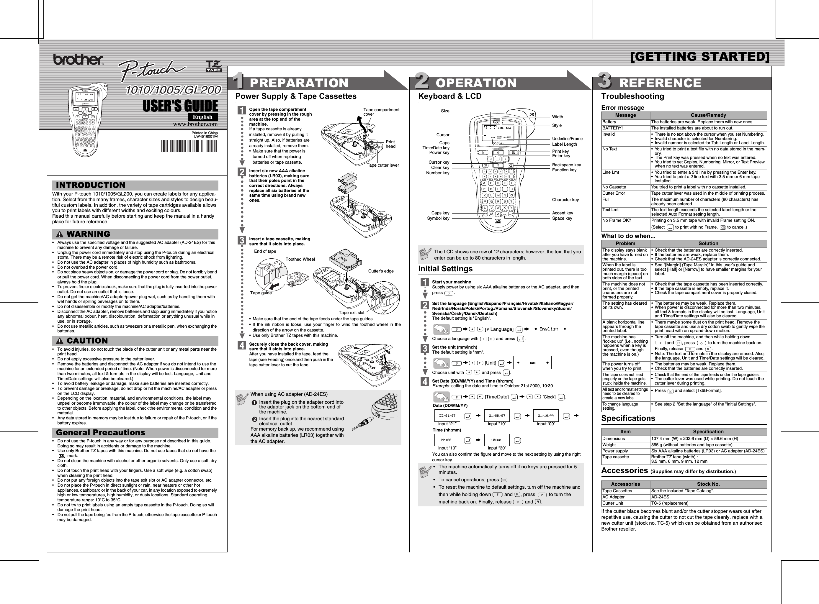 Page 1 of 2 - LabelZone Brother Gl200-1010-1005 User Manual
