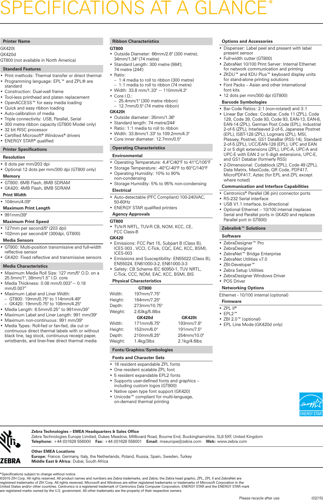 Page 2 of 2 - LabelZone Gk420 Gt 800 Data Sheet Emea Uk User Manual