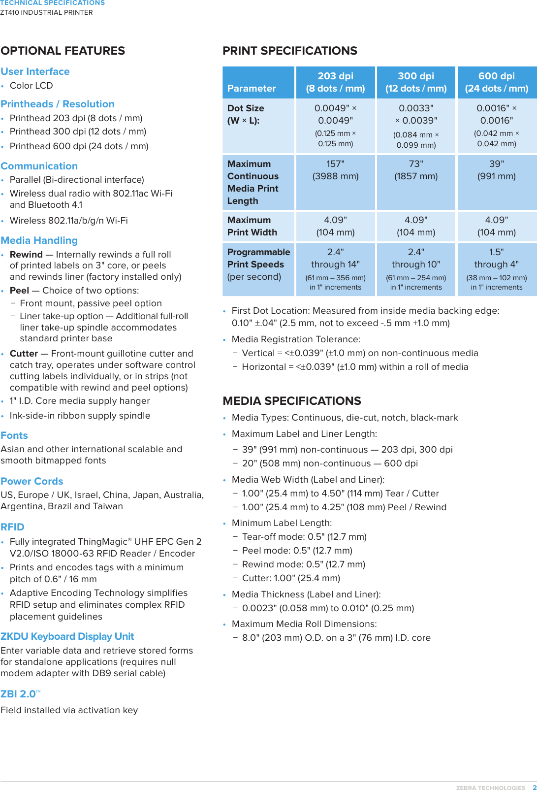 Page 2 of 7 - ZT410 Industrial Printer Tech Specs  Zt410-tech-specs-a4-en-gb