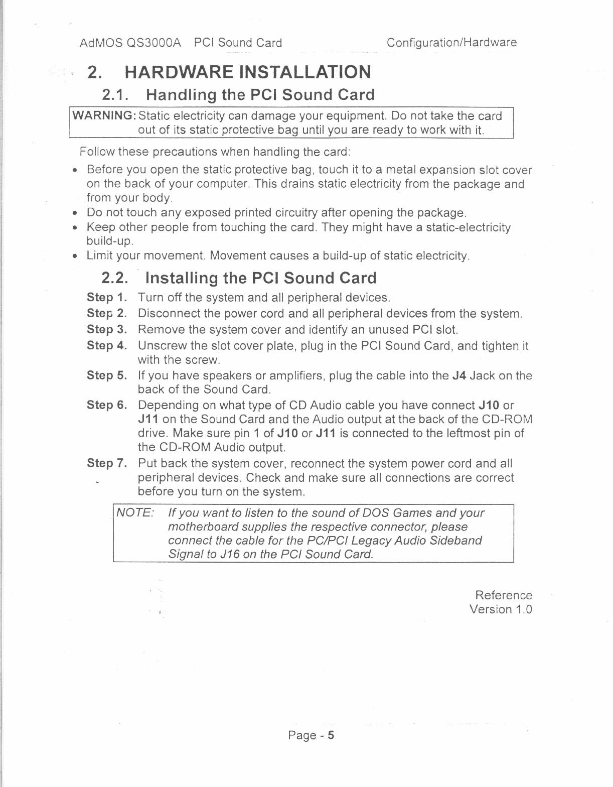 PCI SOUND CARD User Manual