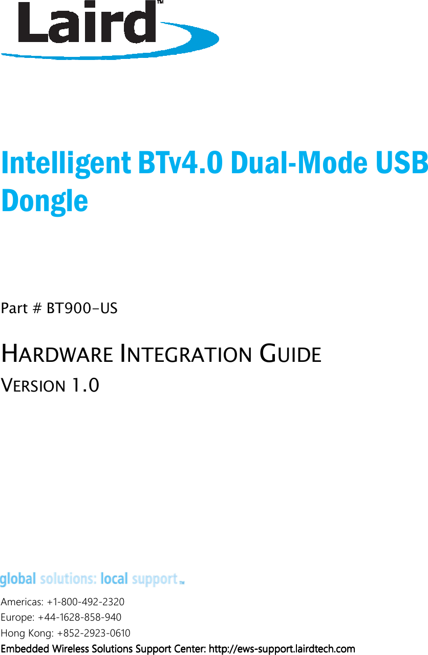 Laird Technologies BT900US Intelligent BT4.0 Dual Mode USB Dongle User