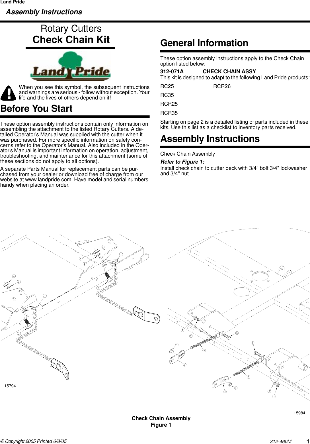 Land Pride Rotary Cutter Rc25 Users Manual Cutters Check Chain Kit