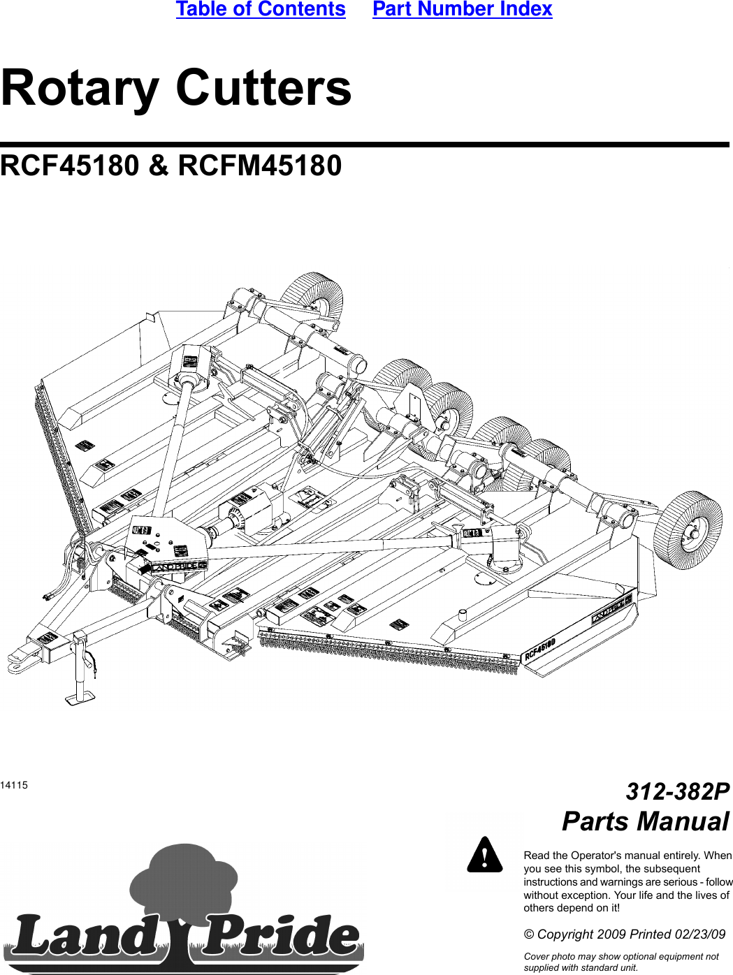 Land Pride Rotary Cutters Rcf45180 Users Manual