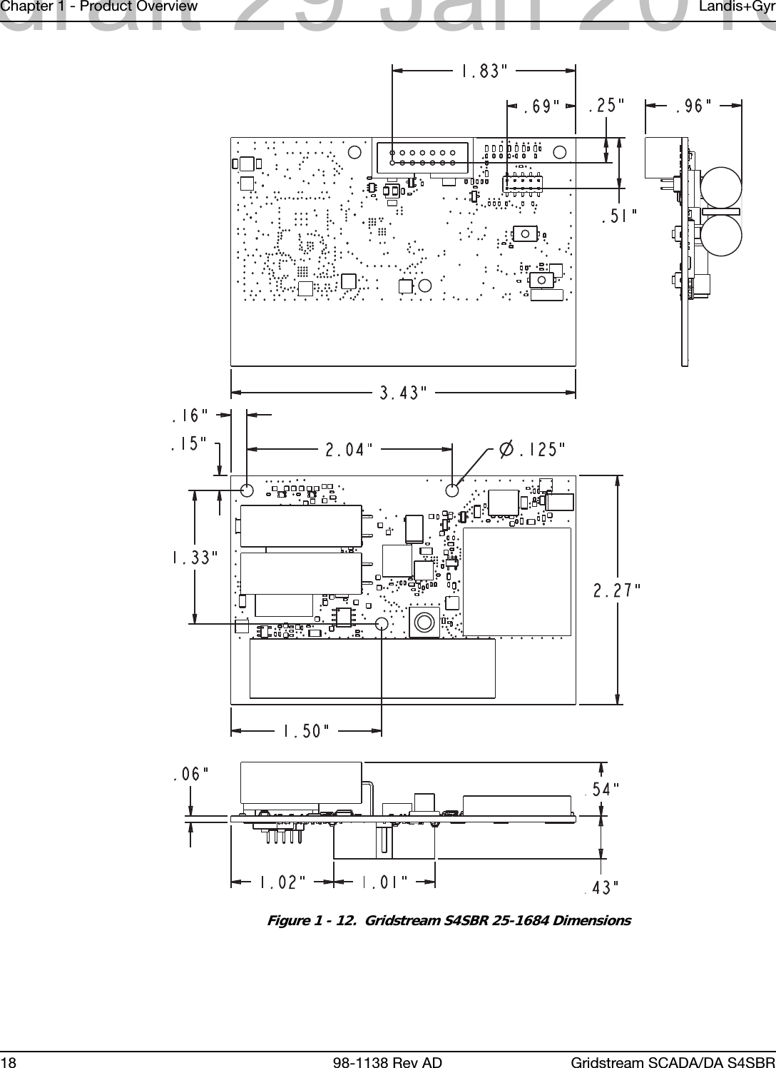 Chapter 1 - Product Overview Landis+Gyr18 98-1138 Rev AD Gridstream SCADA/DA S4SBRFigure 1 - 12.  Gridstream S4SBR 25-1684 Dimensionsdraft 29 Jan 2013