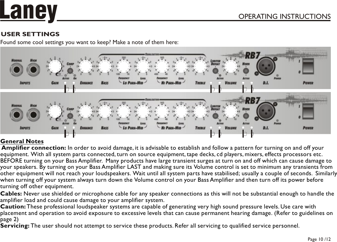 Page 10 of 12 - Laney-Amplification Laney-Amplification-Laney-Amplification-Musical-Instrument-Amplifier-Rb7-Users-Manual- RB7 Manual - 2006 Issue 1  Laney-amplification-laney-amplification-musical-instrument-amplifier-rb7-users-manual