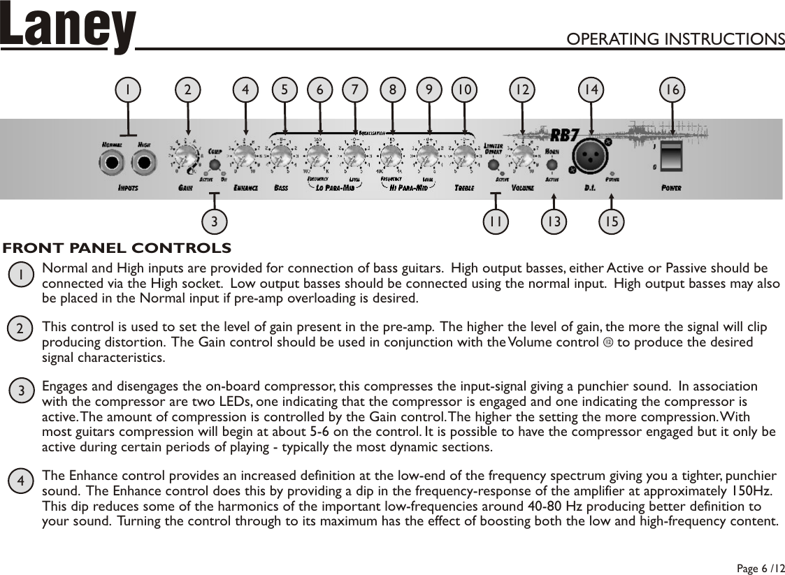 Page 6 of 12 - Laney-Amplification Laney-Amplification-Laney-Amplification-Musical-Instrument-Amplifier-Rb7-Users-Manual- RB7 Manual - 2006 Issue 1  Laney-amplification-laney-amplification-musical-instrument-amplifier-rb7-users-manual