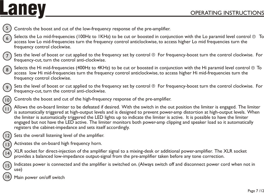 Page 7 of 12 - Laney-Amplification Laney-Amplification-Laney-Amplification-Musical-Instrument-Amplifier-Rb7-Users-Manual- RB7 Manual - 2006 Issue 1  Laney-amplification-laney-amplification-musical-instrument-amplifier-rb7-users-manual