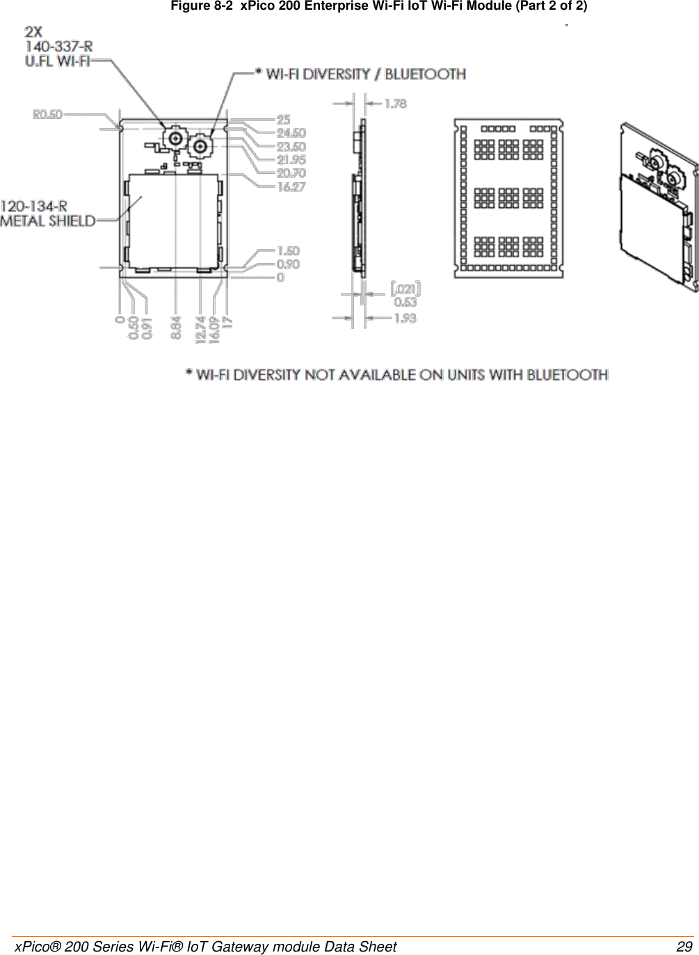    xPico® 200 Series Wi-Fi® IoT Gateway module Data Sheet  29  Figure 8-2  xPico 200 Enterprise Wi-Fi IoT Wi-Fi Module (Part 2 of 2)                     