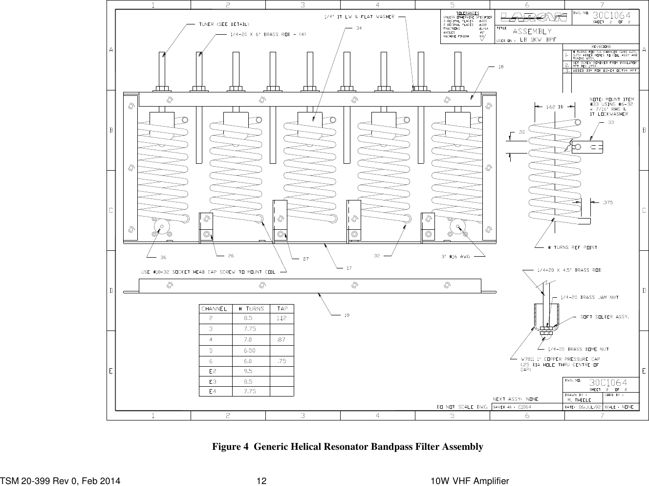  TSM 20-399 Rev 0, Feb 2014  12    10W VHF Amplifier   Figure 4  Generic Helical Resonator Bandpass Filter Assembly  