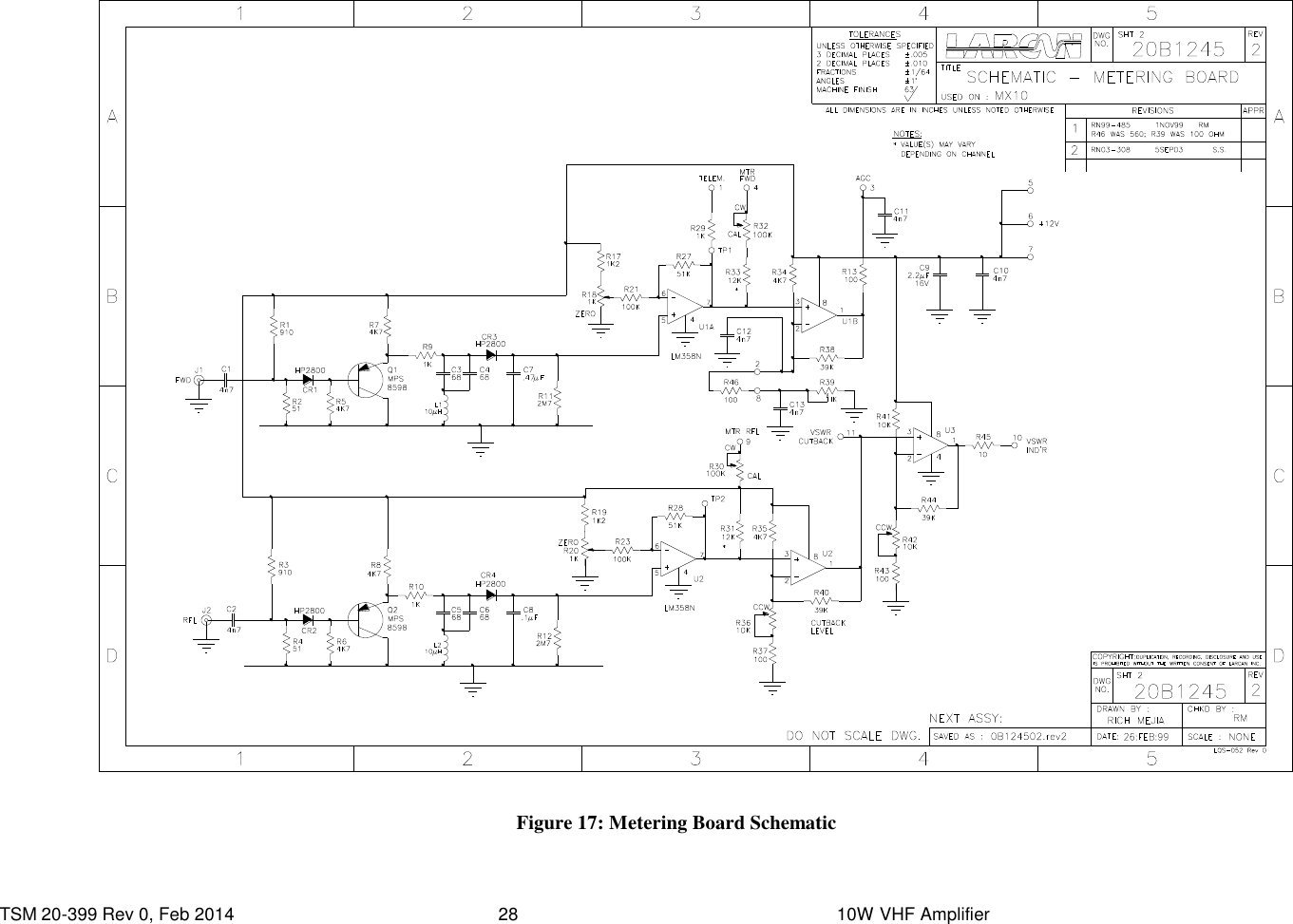  TSM 20-399 Rev 0, Feb 2014  28    10W VHF Amplifier  Figure 17: Metering Board Schematic 