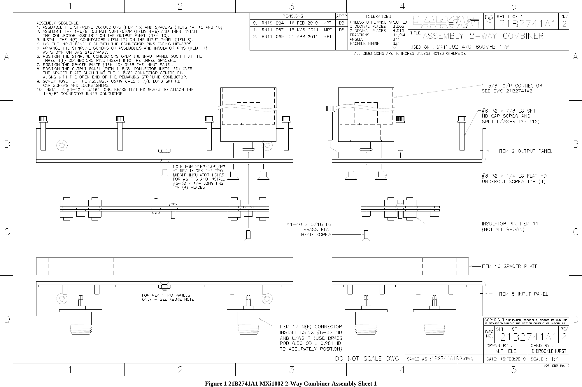   Figure 1 21B2741A1 MXi1002 2-Way Combiner Assembly Sheet 1  