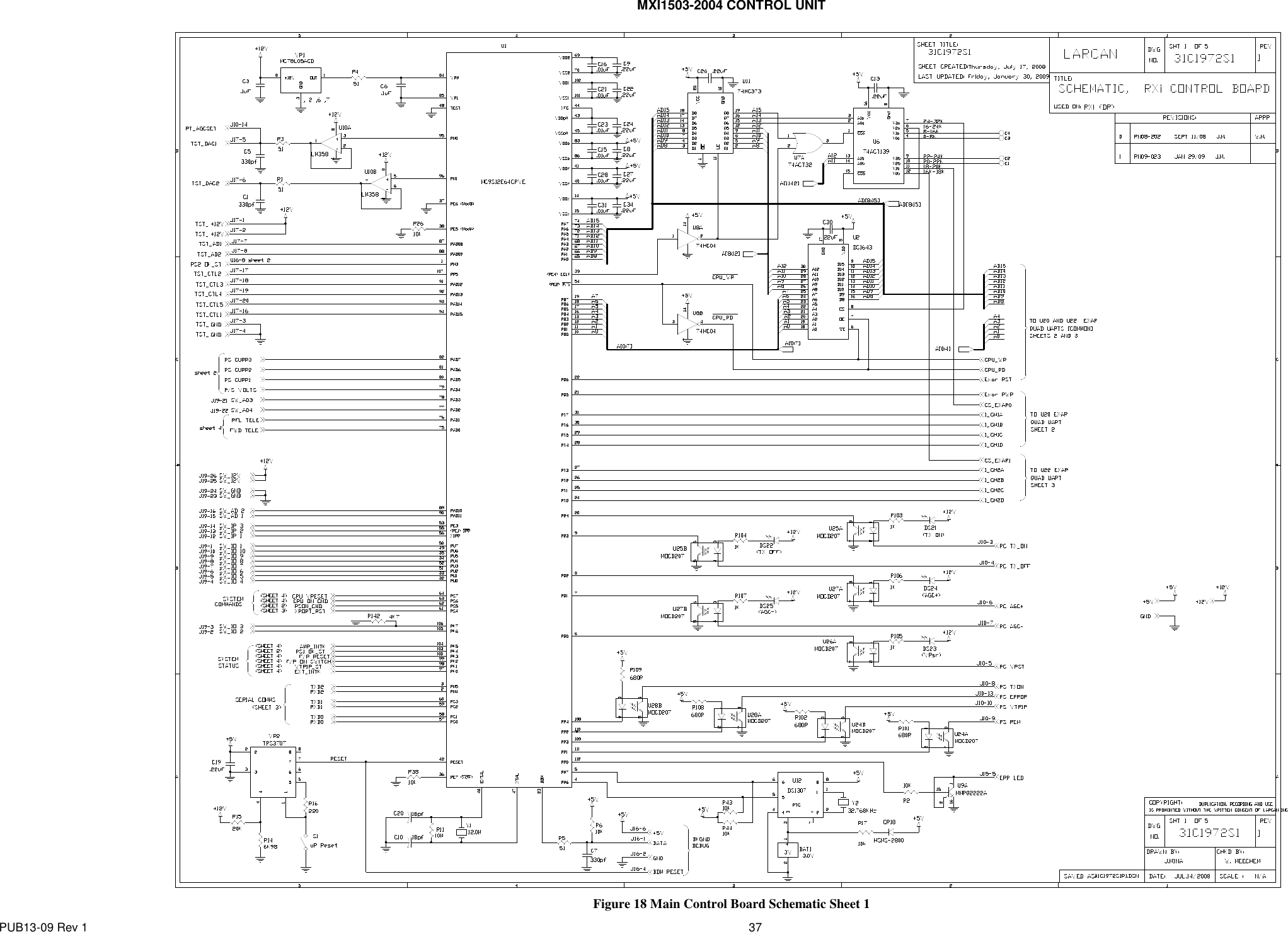 MXI1503-2004 CONTROL UNIT PUB13-09 Rev 1    37            Figure 18 Main Control Board Schematic Sheet 1  