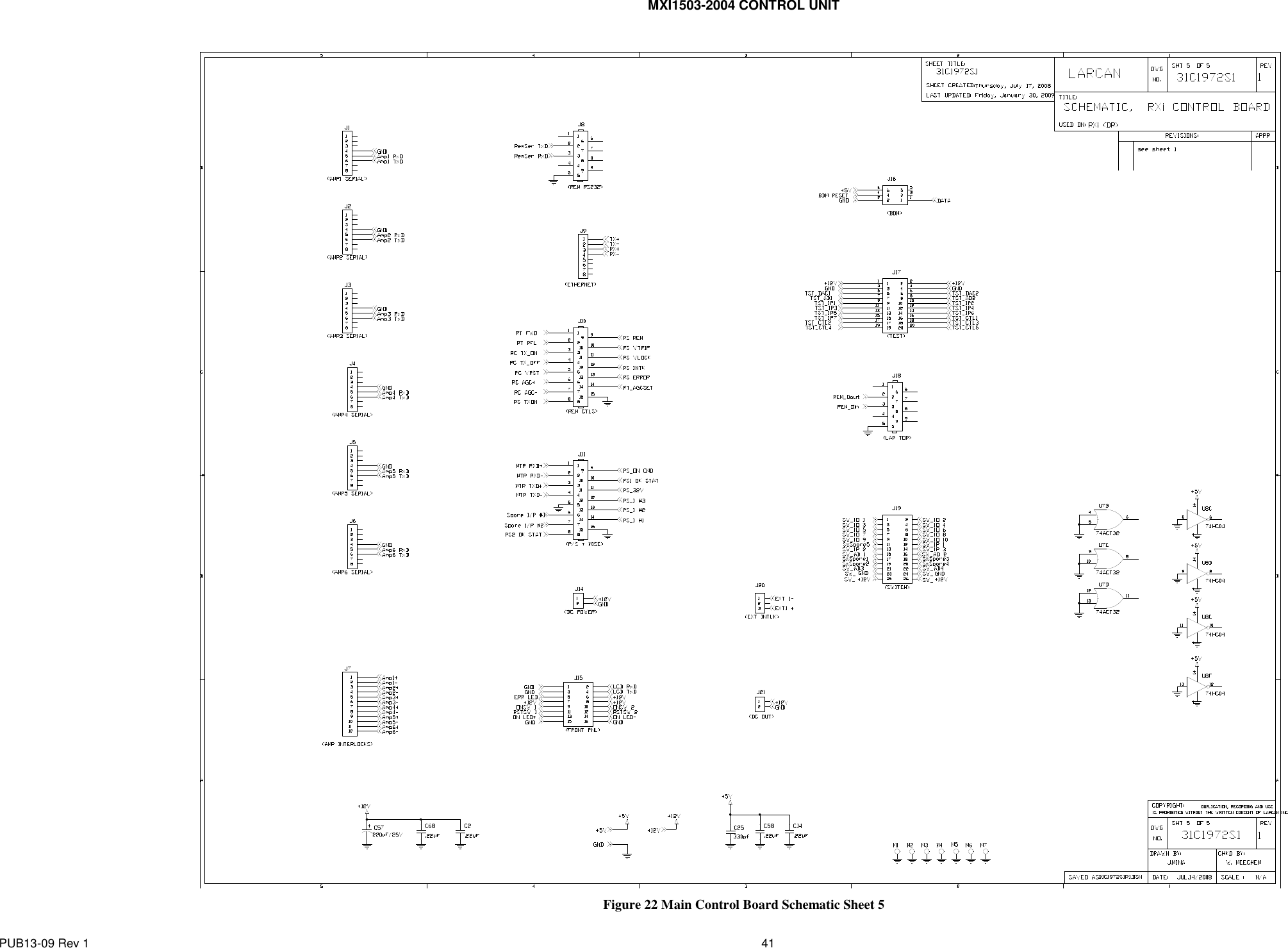 MXI1503-2004 CONTROL UNIT PUB13-09 Rev 1    41             Figure 22 Main Control Board Schematic Sheet 5 