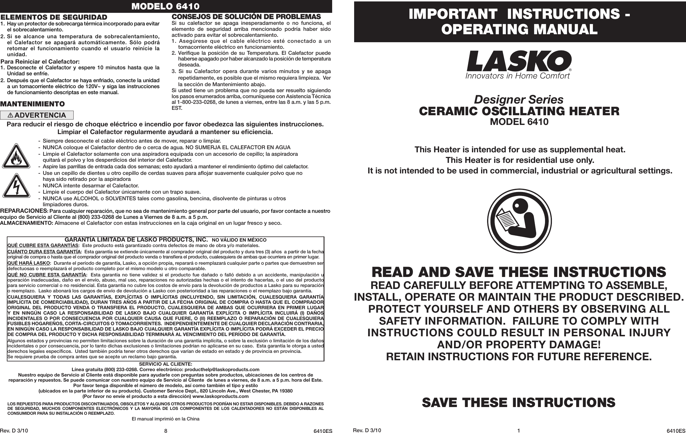 Page 1 of 4 - Lasko 6410 User Manual  To The A6b6e72a-28f5-445a-8892-7fffd568a706