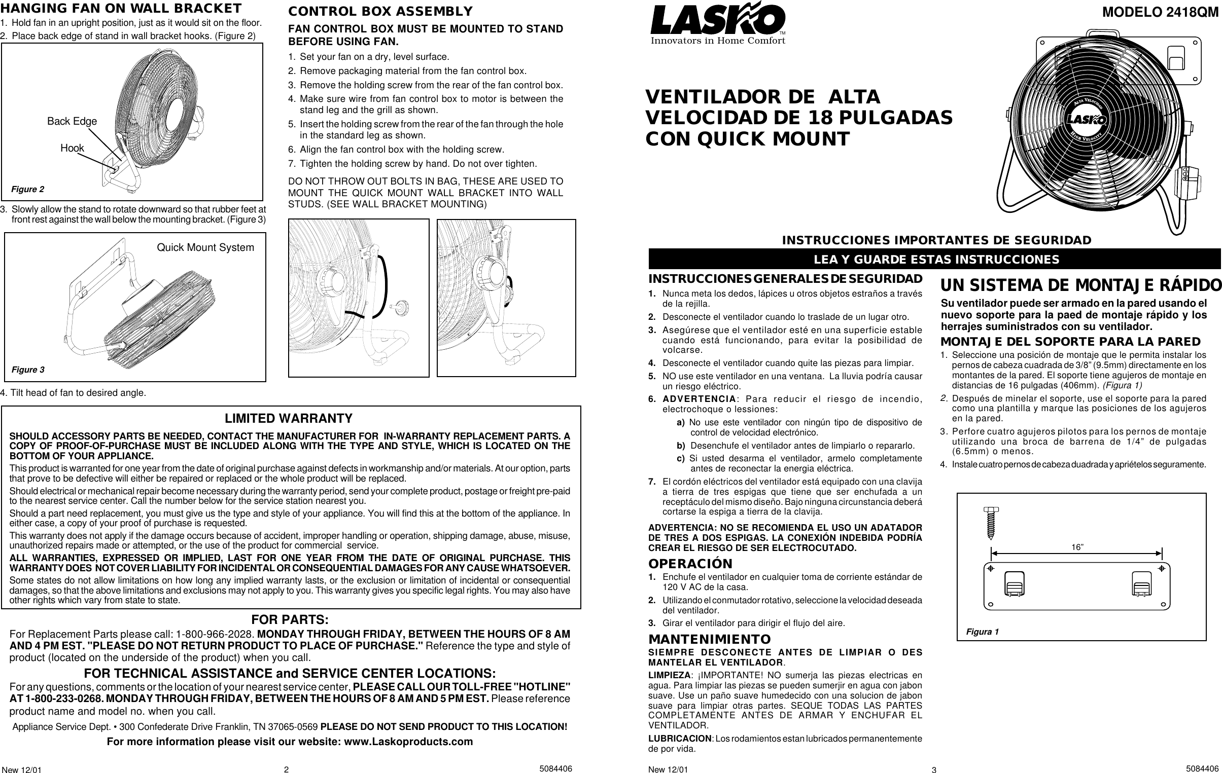 Page 2 of 2 - Lasko Lasko-2418Qm-Users-Manual- 2418QM Ins 5084406  Lasko-2418qm-users-manual
