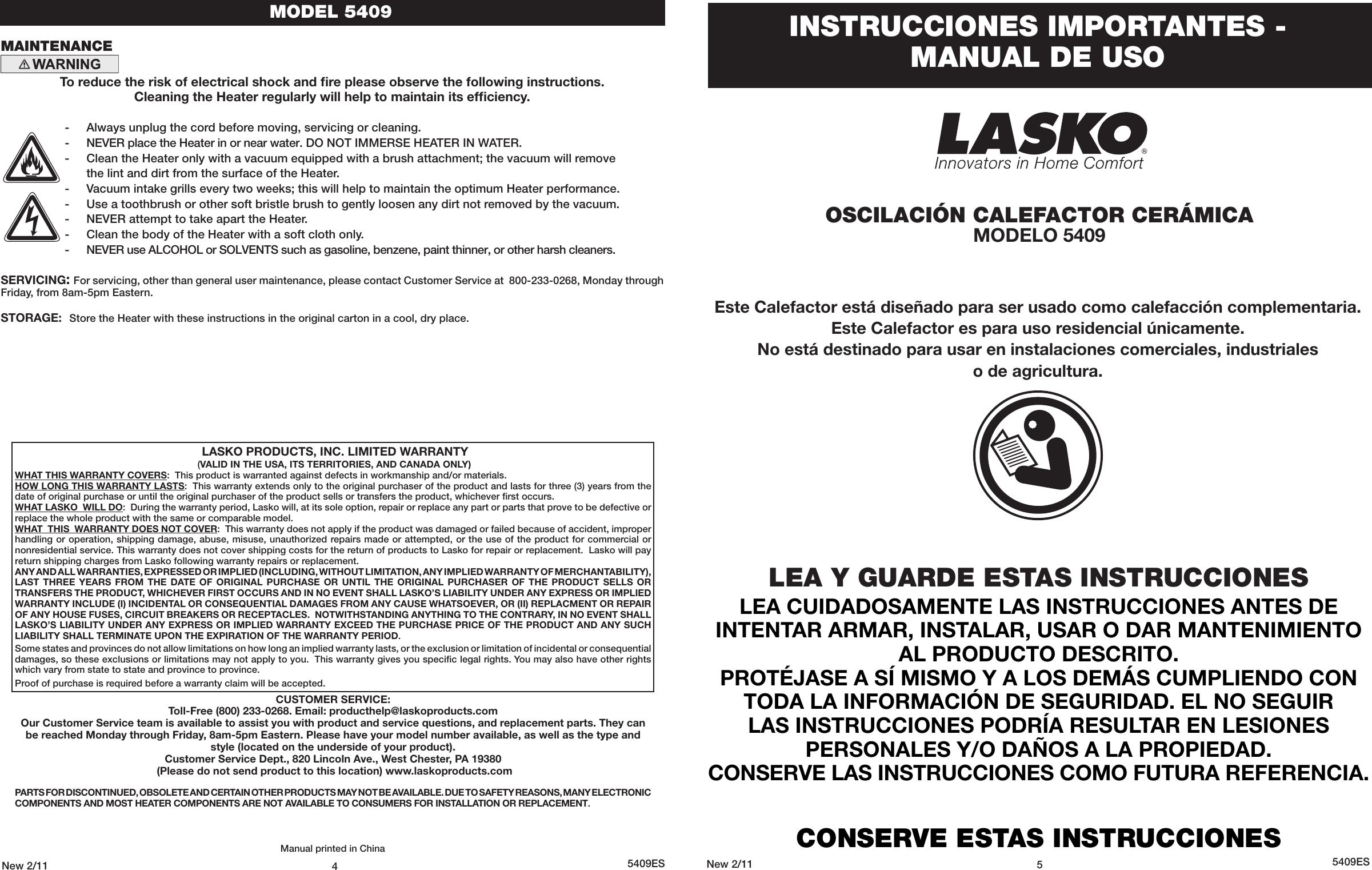 Page 4 of 4 - Lasko Lasko-5409-Users-Manual-  Lasko-5409-users-manual